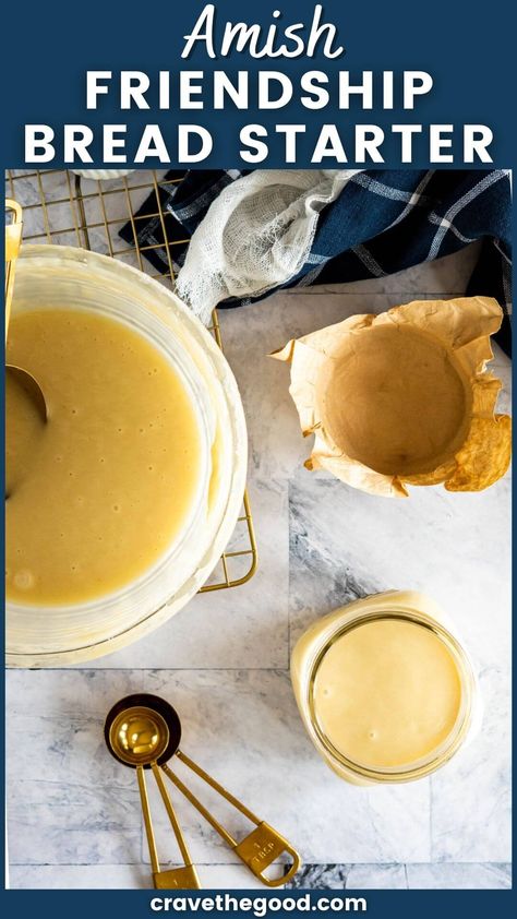 Amish Friendship Bread Starter | Love Amish Friendship Bread? This Amish friendship bread starter recipe is the perfect way to get started. It’s simple, easy, and a lot of fun. You can make this sweet sourdough starter to share with your friends and family. Once you have the starter, the possibilities are endless. You can make all sorts of different kinds of bread with it – sweet or savory. And once you have the recipe down, you can experiment with your own variations. | cravethegood.com Amish Sourdough Starter Recipe, Bread Starter Recipe, Amish Bread Starter, Dough Starter Recipe, Amish Bread Recipes, Amish Friendship Bread Starter Recipes, Friendship Cake, Friendship Bread Recipe, Friendship Bread Starter