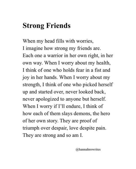 HannahRoWrites on Instagram: "Each one a warrior in her own right, in her own way. #hannahrowrites #poetrymondays #poetrydaily #poems #amwriting #writerstag #friendship #strongwomen #friends" Woman Friendship Quotes, Poems For Friendship, Quotes About Female Friendship, Strong Woman Poem, Spoken Poetry About Friendship, Women Friendship Quotes, Fierce Female Friendship Quotes, Poetry About Friends, Poems On Friendship