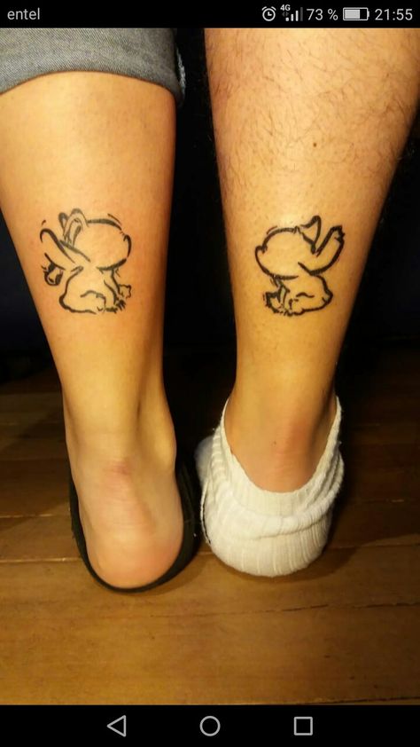 Best Friend Stitch Tattoos, Stitch And Angel Matching Tattoos, Stitch Line Tattoo, Stitch And Angel Tattoo Couple, Stitch Matching Tattoos, Stitch And Angel Tattoo, Besties Tattoos, Matching Friend Tattoos, Stitch Tattoo