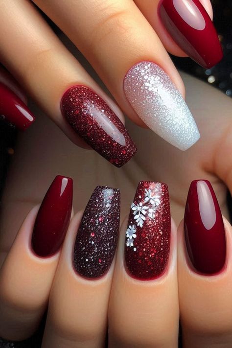 Christmas is the perfect time to get creative with your nail art and embrace the festive spirit. From sparkling glitter accents to intricate designs inspired by candy canes, snowflakes, and Christmas trees, holiday-themed nails are a fun way to showcase your love for the season. Whether you prefer a subtle, elegant look or bold, statement-making designs, there’s something magical about adorning your nails with festive flair. In this guide, explore a variety of stunning Christmas nail ideas that Red Winter Nails Design, December Nails Sparkle, Wedding Nails Christmas, Simple Xmas Nails Short, Christmas Elegant Nails Classy, Red Nails With White Glitter, Christmas Nexgen Nails, Red Green And Silver Christmas Nails, Cute Xmas Nail Designs