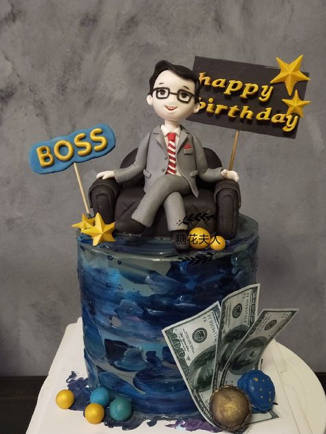 Cake For Boss Birthday, Cake For Retirement For Men, Cake For Boss Men, Business Man Cake, Retirement Cakes For Men, Cake For Boss, Unique Cake Designs For Men, 75th Birthday Decorations, Birthday Cake For Father