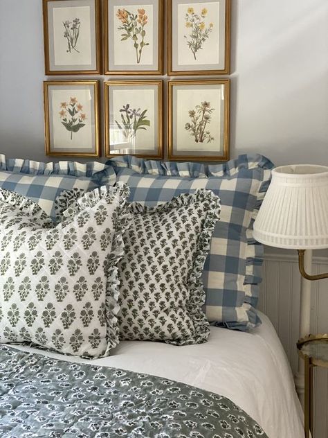 Nine And Sixteen, Tessa Foley, Daisy Pillow, Cottagecore Bedroom, Cottage Bedroom, Blue Ivy, Gallery Walls, Blue Daisy, Decoration Inspiration