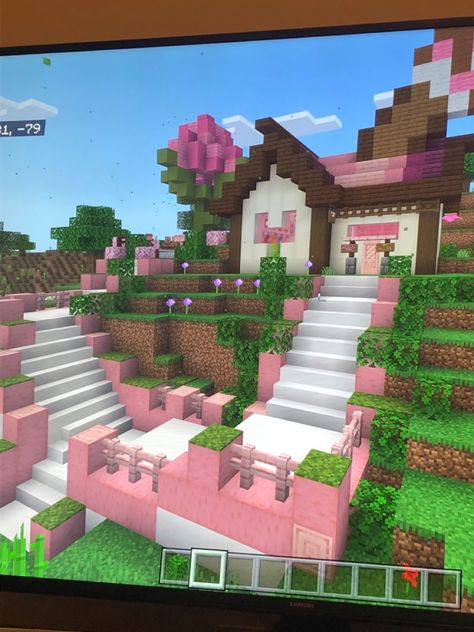 Ice Cream Shop Minecraft, Minecraft Ice Cream Shop, Minecraft Ice Cream, Pink Minecraft, Minecraft W, Mc Builds, Minecraft House Plans, Minecraft Farm, Minecraft Cottage