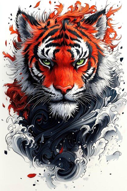 Waves Digital Art, Black Watercolor Background, Fierce Tiger, Watercolor Tiger, Tiger Artwork, Japanese Wave, Wave Illustration, Black Watercolor, Flower Wallpapers