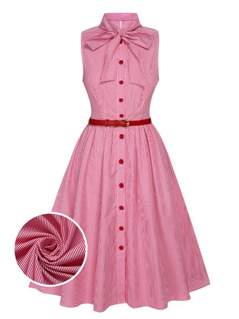 Pink Button Up Dress, 1950 Outfits, Housewife Dress, Fifties Dress, 1950s Costume, Answer The Phone, Sunday Clothes, Vintage Closet, Tie Collar