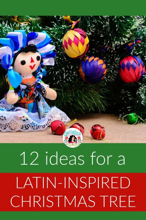 Latin inspired tree Mexican Christmas Decorations Diy, Mexican Christmas Tree Ideas, Diy Mexican Christmas Ornaments, Latin Christmas, Mexican Christmas Ornaments, Latino Christmas, Mexican Christmas Traditions, Mexican Christmas Decorations, Tree For Christmas