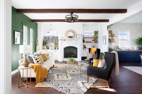 Rock The Block: Living Room Showdown | Lamb & Co. Unsellable Houses Hgtv, Hgtv Living Room, Unsellable Houses, Exterior Bathroom, Rock The Block, Living Room Lamps, Painted Wood Floors, Room Lamps, Interior Design Consultation