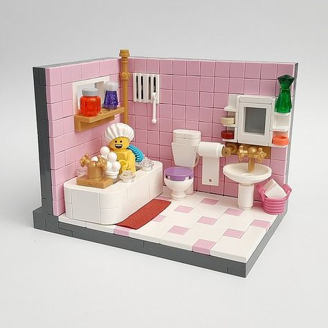 Lego Interior Ideas, Lego Furniture Ideas Interior Design, Lego Bed Ideas, Lego Apartment Ideas, Lego Sink, Lego Houses Ideas, Lego Habitat Ideas, Lego Bathroom Ideas, Cute Lego Ideas