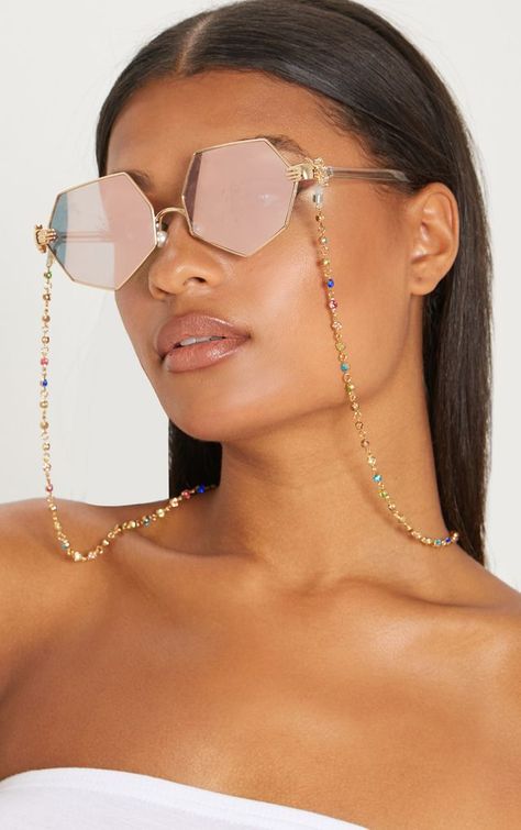 Multi Colour Gem Sunglasses Chain Eyeglass Jewelry, Luxury Mask, Eyeglass Accessories, Eyeglass Necklace, Glasses Fashion Women, Unique Sunglasses, Sunglasses Chain, Trendy Glasses, Bracelets Handmade Diy