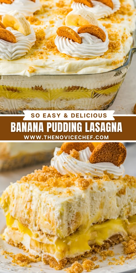 Easy Banana Pudding Parfaits, Banana Split Lasagna Dessert, Easy Desserts Pudding, Churro Banana Pudding, Pudding Lasagna Dessert, Banana Pudding Layered Dessert, Nilla Wafer Recipes Pudding Desserts, Banana Delight Desserts, Layered Banana Pudding Dessert Recipes