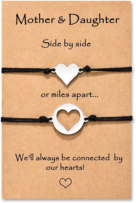 MOTHER AND DAUGHTER BRACELET - Heart bracelet on inspirational quote card "Mother and daughter Side by side or miles apart, we'll always be connected by our hearts!" This is a great gift for your mom, daughter, stepdaughter,daughter in law or for yourself,imagine their surprise when they see the inspirational card and the special message you sent. How sweet is that! Daughter Gifts From Mom, Relationship Bracelets, Mother Daughter Jewelry, Mother Daughter Bracelets, Mom Daughter Gifts, Mother Daughter Gifts, Daughter Jewelry, Mothers Day Gifts, Christmas Mom