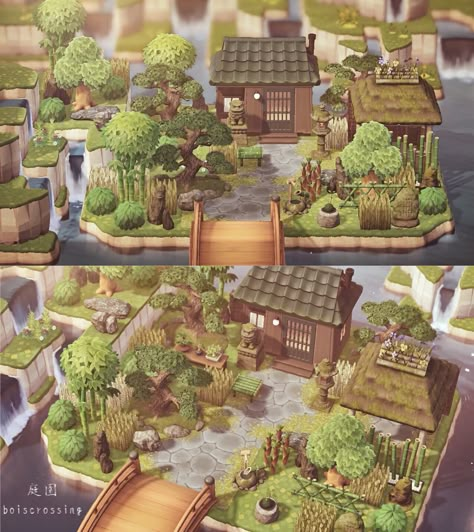 Asian Island Animal Crossing, Japanese Core Island Acnh, Japanese Core Acnh, Acnh Japanese Neighborhood Ideas, Animal Crossing Japanese Entrance, Acnh Japanese Entrance, Asian Entrance, Zen Garden Animal Crossing, Acnh Island Entrance Ideas