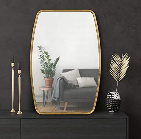 AmazonSmile: Kate and Laurel Caskill Modern Barrel Mirror, 20 x 32, Gold, Rounded Rectangle Mirror for Wall: Furniture & Decor Mirror On Mantle, Rounded Rectangle Mirror, Gold Frame Wall, Framed Wall Mirror, Ornate Mirror, Rounded Rectangle, Mirror Wall Bathroom, Dressing Mirror, Outfit Check