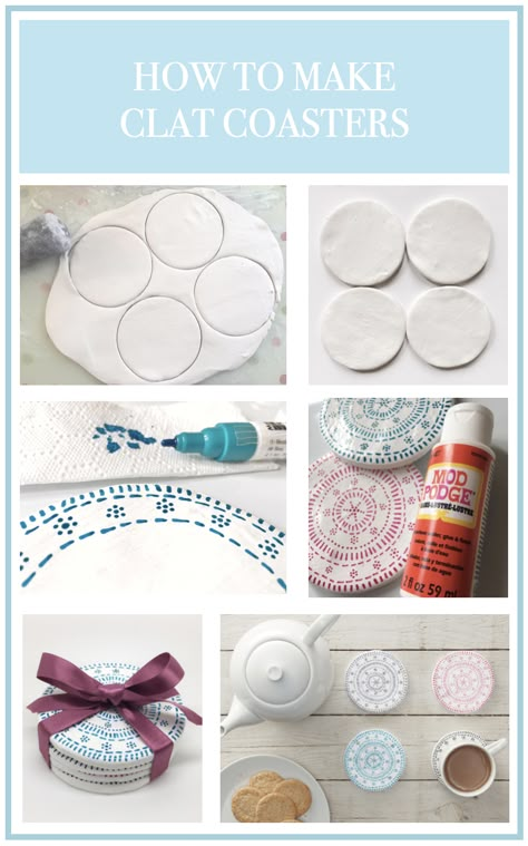 A simple tutorial in collaboration with Hobbycraft. See That's so Gemma's step-by-step tutorial on how to make clay coasters. A perfect handmade gift idea. #claycrafts #clayprojects #clayideas #claygifts #craftideas #craftproject #handmadegift Coasters Ceramic Clay, Air Dry Clay Coasters Aesthetic, Coasters Clay Diy, Diy Clay Pottery, Fimo Coasters, Homemade Coasters Clay, Quick Dry Clay Projects, Mosaic Coasters Diy, Diy Coasters Clay