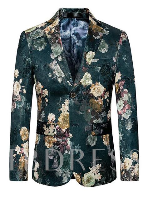 Floral Print One Button Leisure Men's Blazer Floral Suit, Slim Fit Blazer, Sequin Blazer, Slim Fit Jackets, Slim Fit Blazers, Tuxedo Suit, Stage Costume, Floral Blazer, Fitted Suit