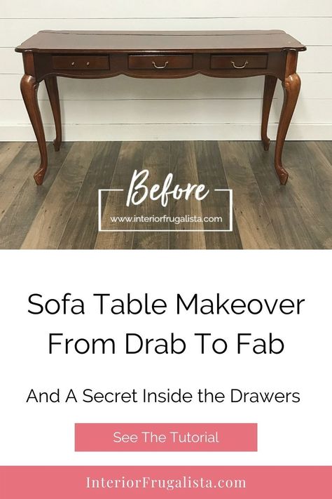 Sofa Table Redo, Chalk Painted Sofa, French Provincial Furniture Makeover, Sofa Table Makeover, Diy Entry Table, Farmhouse Sofa Table, Industrial Sofa Table, Painted Sofa, Table Behind Couch