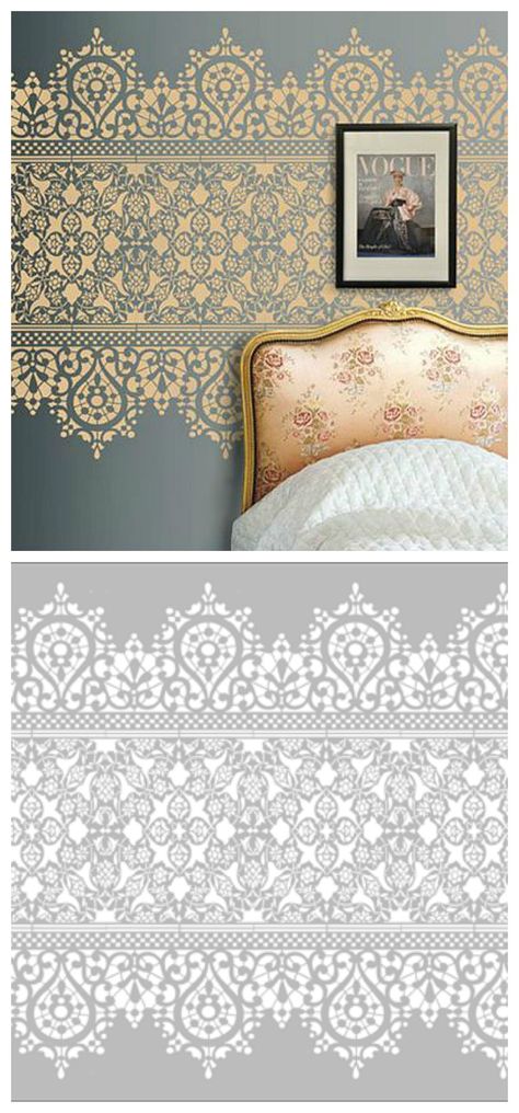 Wall stencil, lace wall stencil                                                                                                                                                                                 More Bedroom Wallpaper Neutral, Wall Stencil Living Room, Lace Wall Stencil, Wall Stencil Patterns, Accent Walls In Living Room, Wall Stencil, Wallpaper Accent Wall, Trendy Bedroom, Living Room Accents