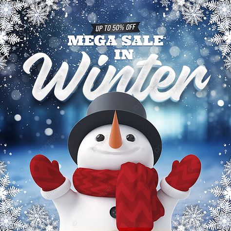 winter snowflake illustration three dimensional 3d cute snowman promotion promotion discount socia Snowflake Illustration, Winter Promotion, Advertising Template, Discount Promotion, Winter Snowflakes, Social Media Advertising, Creative Ads, Cute Snowman, Templates Downloads