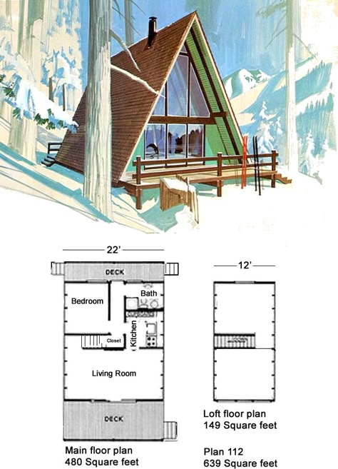 Classic Design for a Low-Budget A-Frame – Project Small House Small A Frame Cabin, A Frame Floor Plans, Frame House Plans, A Frame Cabin Plans, Casa Hobbit, Triangle House, A Frame Cabins, Little House Plans, A Frame House Plans