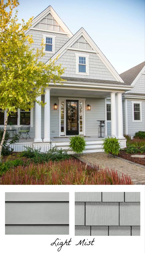 Grey Exterior House Colors, Gray House Exterior, Types Of Siding, Driven By Decor, Gray House, Exterior Inspiration, Exterior House Color, Siding Colors, Grey Exterior