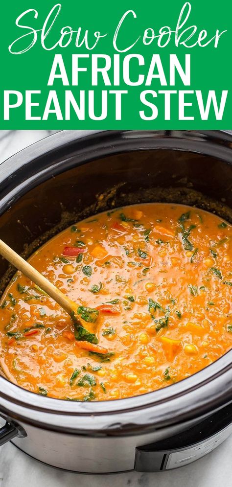 Chickpea And Sweet Potato, Recipes African, African Peanut Stew, Vegan Slow Cooker Recipes, Vegan Crockpot Recipes, Vegetarian Slow Cooker Recipes, Vegan Crockpot, Peanut Stew, Vegan Slow Cooker