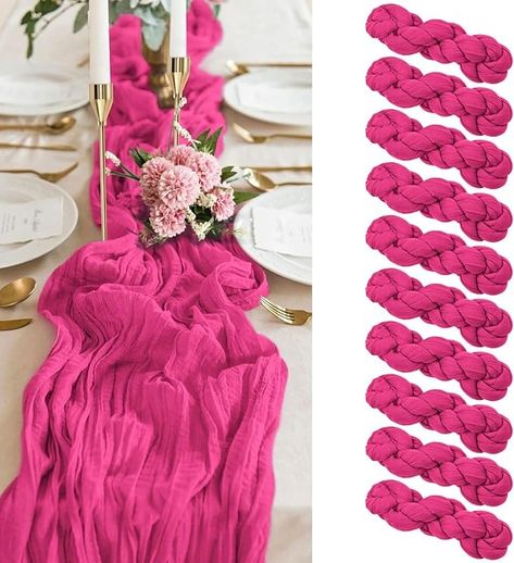 Amazon.com: 10 Pack Hot Pink Cheesecloth Table Runner, Gauze Table Runner 10FT Long Semi-Sheer Table Runner Cheesecloth Fabric Boho Table Runner for Wedding Table Decor, Boho Rustic Party Bridal Shower Decor : Home & Kitchen Table Runner Wedding Pink, Bright Pink Wedding Table Settings, Hot Pink Table Cloth, Hot Pink Table Covers, Hot Pink Table Runner, Pink Party Tables, Fabric Runner, Boho Table Runner, Rustic Party