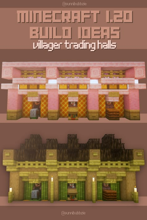 Trading Center Minecraft, Villager Trading Room Minecraft, Villager Trading Hall Minecraft Design Interior, Villager Hall Designs, Japanese Trading Hall Minecraft, Mc Trading Hall, Villager Trading Area Minecraft, Villager Trading Hall Minecraft Underground, Minecraft Trading Post Ideas