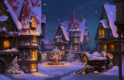 Pelo Anime, Winter Illustration, Anime Christmas, Christmas Shows, Christmas Town, Cottage Art, Night Painting, Christmas Drawing, Christmas Night