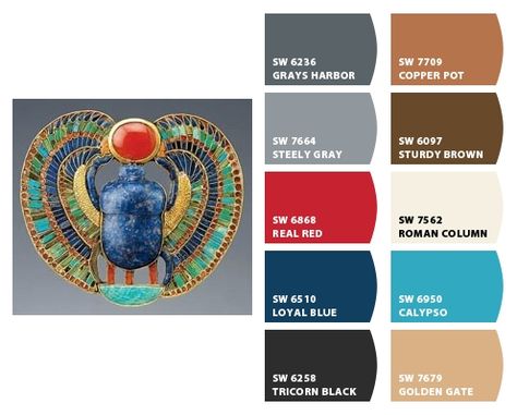 Paint colors from Chip It! by Sherwin-Williams Ancient Egyptian Colour Palette, Egypt Colour Palette, Ancient Egypt Color Palette, Egyptian Color Palette, Turquoise Paint Colors, Egyptian Motifs, Turquoise Painting, Ancient Egypt Art, Ancient Egyptians