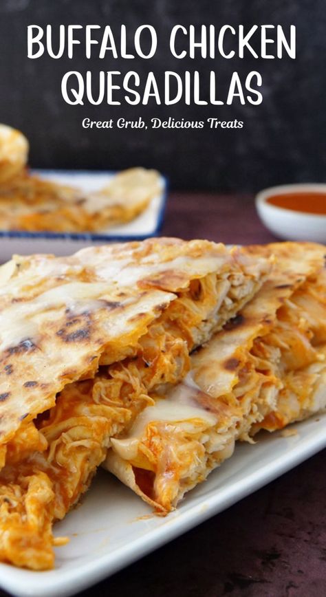 Pieces of quesadilla on a white plate with a small bowl of buffalo sauce in the background. Smoked Shotgun Shells, Malibu Chicken, Ham Broccoli, Buffalo Chicken Quesadilla, Turkey Enchiladas, Chicken Quesadilla Recipe, Goulash Recipe, Beef Goulash, Honey Barbecue