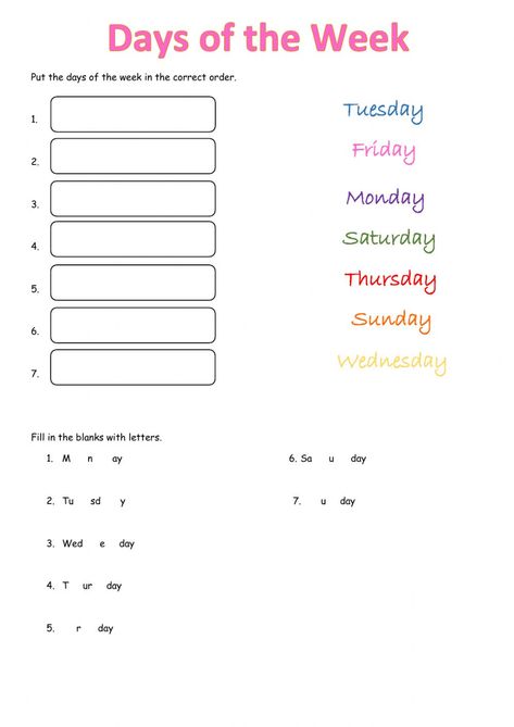 Days of the Week online exercise for Grade 2 Exercise Days Of The Week, Ks2 English Worksheets, Rainy Day Activities For Kids, English Worksheets For Kindergarten, Diy Classroom Decorations, Homeschool Education, Printable Preschool Worksheets, Earth Day Activities, Diy Classroom