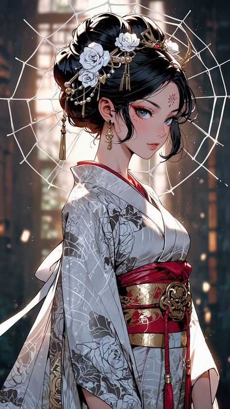 Discover the divine beauty of a Japanese geisha with radiant eyes and graceful features. Each 8k ultra high-res image unveils deep mysteries and intricate patterns, blending ancient beauty with high-end fashion Geisha Outfit Kimonos, Geisha Anime Art, Anime Kimono Art, Female Samurai Character Art, Old Japanese Woman, Japanese Comic Art, Geisha Outfit, Japanese Priestess, Priestess Character Design