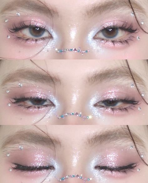 Princess Inspired Makeup Looks, Cute Gem Makeup, Pink Halo Eye Makeup, Pink Fairy Makeup Looks, Cute Fairy Makeup, Concert Eye Makeup, Easy Make Up Looks, Light Pink Makeup Looks, Pink And White Makeup