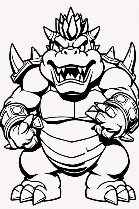 Get ready to bring Bowser, the fierce Koopa King, to life with vibrant colors! This coloring page features Bowser in all his spiky and intimidating glory, making it a perfect activity for kids and adults alike. Whether you’re a Super Mario fan or just love to color, this delightful printable is great for winding down, enhancing creativity, and enjoying some fun in your spare time Bowser Coloring Pages, Powerful Character, King Koopa, Sharp Claws, Colouring Techniques, Activity For Kids, Mario And Luigi, Love Gif, Creative Thinking