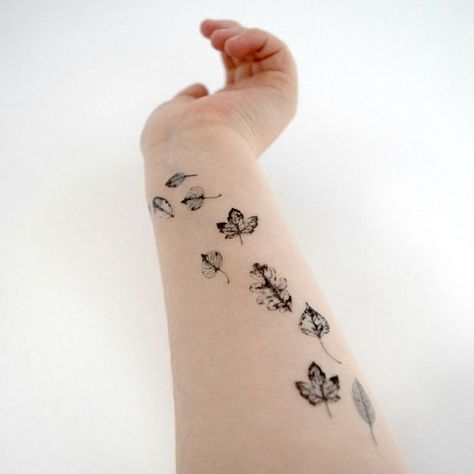 Oak Leaf Tattoos, Fall Leaves Tattoo, Tattooed Lady, Leaves Tattoo, Skull Rose Tattoos, Pumpkin Tattoo, Autumn Tattoo, Leaf Tattoo, Birthday Tattoo