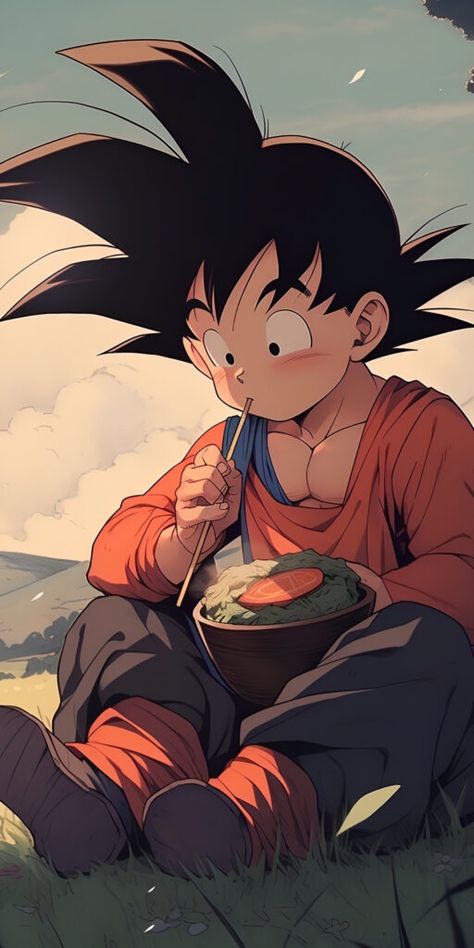 Young Goku eating Cute Illustration Wallpaper, Goku Cute, Chibi Goku, Pokemon Anime Characters, Terror Art, Dbz Wallpapers, Ball Wallpaper, Naruto Wallpaper Iphone, Kid Goku