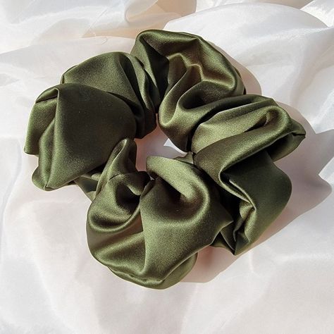 Green Scrunchie, Dress Blouse, Green Satin, Makeup Makeup, Green Silk, Green Hair, Blouse Dress, Silk Dress, Sage Green