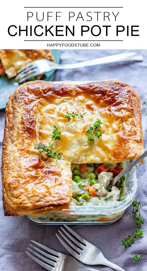 Chicken Pot Pie Recipe Puff Pastry, Pie With Puff Pastry, Chicken Leftovers, Freezing Cooked Chicken, Puff Pastry Chicken, Easy Chicken Pot Pie Recipe, Recipe Puff Pastry, Creamy Chicken Pot Pie, Chicken Pie Recipe