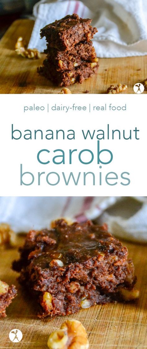 Carob Brownies, Brownies Banana, Carob Cake, Carob Recipes, Banana Brownies, Walnut Brownies, Aip Desserts, Grain Free Desserts, Carob Powder