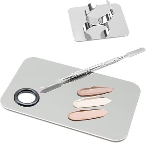 MEETOZ 2pcs Stainless Steel Cosmetic Makeup Palette, Upgrad Stainless Steel Metal Makeup Palette with Spatula Artist Tool for Mixing Foundation Nail-Art (A) : Amazon.co.uk: Beauty Spatula Makeup, Makeup Artist Supplies, Realistic Wishlist, Metal Makeup, Makeup Spatula, College Supplies, Skin Care Salon, Luxury Room, Dermatological Skin Care