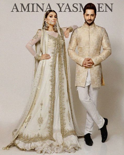 Ayeza Khan and Danish Taimoor for Amina Yasmeen Ayeza Khan And Danish Taimoor, Threadwork Embroidery, Nikkah Outfit, Danish Taimoor, Nikah Outfit, Bridal Couture Week, Wedding Dresses Men Indian, Desi Wedding Dresses, Nikkah Dress