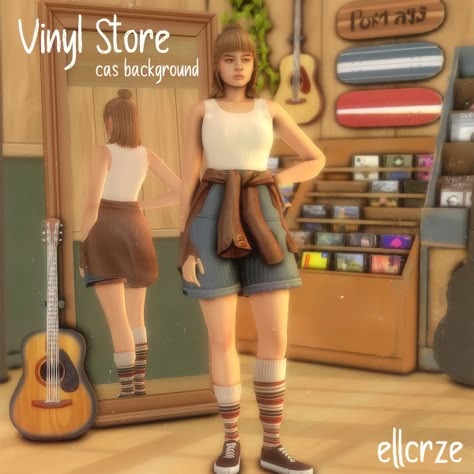 CAS Background - Vinyl Store by ellcrze - The Sims 4 Download - SimsFinds.com Cas Room, Cas Sims 4, Sims 4 Cas Background, Sims 4 Pack, Cas Background, Los Sims 4 Mods, Sims Challenge, Sims 4 Cc Maxis Match, Sims 4 Cc Maxis