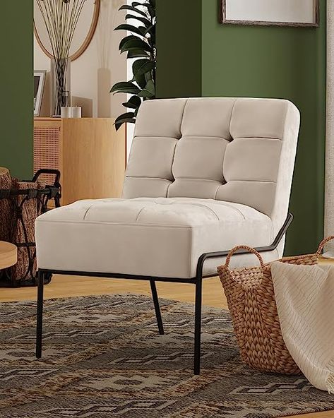 Amazon.com: eLuxurySupply Armless Accent Chair | Upholstered Modern Living Room Chair with Metal Frame and Elegant Pintucking | Premium, Comfortable High Density Foam Cushion | Easy Assembly | Cream Velvet : Home & Kitchen Armless Accent Chair, Babe Cave, Living Room Chair, Leather Accent Chair, Reading Chair, Armless Chair, Foam Cushions, Accent Chair, Upholstered Chairs