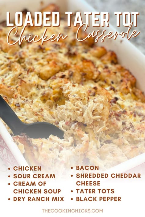 Cheesy Bacon Ranch Tater Tot Casserole, Ground Chicken Tater Tot Casserole, Creamy Ranch Chicken Tater Tot Bake, Rotisserie Chicken Tater Tot Casserole, Chicken Tater Tot Casserole Oven, Tater Tot Bowl, Chicken Bacon Ranch Casserole Tater Tots, Cracked Out Chicken Tater Tot Casserole, Tatertot Casserole Recipe Chicken