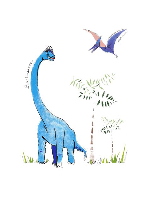 Meet Ms Brachiosaurus and Tarquin the pterodactyl.  Original Dinosaur illustrations for sale 1 month only! A4 £45. Pterodactyl Illustration, Brachiosaurus Illustration, Dinosaur Illustration, Project Board, Owl City, Quick Sketch, Animal Sketches, Design Inspiration, Drawings