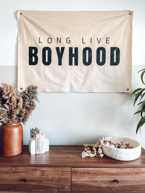 Long Live Boyhood, Montessori House, Canvas Flag, House Frame Bed, Toddler Bedroom, Kid Rooms, Canvas Banner, Toddler Boys Room, Boy’s Room