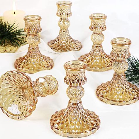 Simeitol Taper Candle Holder Set of 6, Glass Candlestick Holder, Gold Taper Candle Holder for Spring Decor, Anniversary, Dining Room Table, Wedding Party Table, Valentine's Day Champagne Fall Wedding, Boujee Room Decor, Boujee Room, Jane Austen Tea Party, Mid Summer Nights Dream, Dua E Khair, Gold Taper Candle Holders, Gold Taper Candles, 10th Anniversary Party