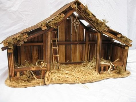 Diy Nativity Stable, Christmas Crib Ideas, Nativity Scene Diy, Willow Tree Nativity, Nativity Scene Display, Nativity Creche, Nativity Stable, Christmas Manger, Outdoor Nativity