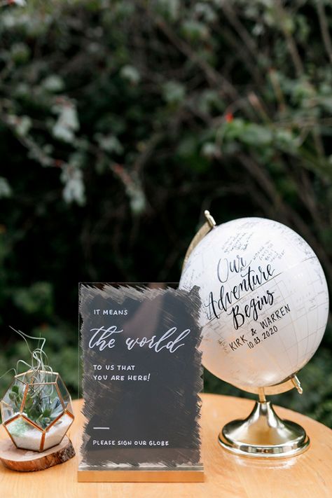 Wedding Guest Book Alternative Creative, Globe Guest Book, Alternative Wedding Guest Book, Wedding Guest Book Table, Diy Guest Book, Painted Globe, Guest Book Table, Gold Wedding Decorations, Guest Book Alternative