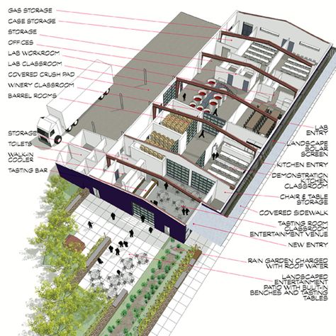 Floorplan for the Northwest Wine Academy at South Seattle Community College. #winery #teaching #wine #school #Seattle #Boxwood #architecture Wine House Architecture, Wine Factory Architecture, Winery Layout, Winery Architecture, Wine Factory, Wine Architecture, Winery Design, Wineries Architecture, Beer Factory